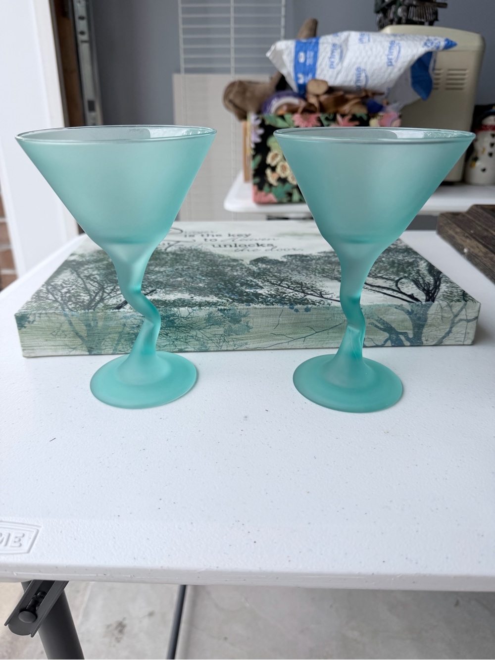 Source Unknown Aqua Frosted Twisted-Stem Martini Glasses - Set of 2